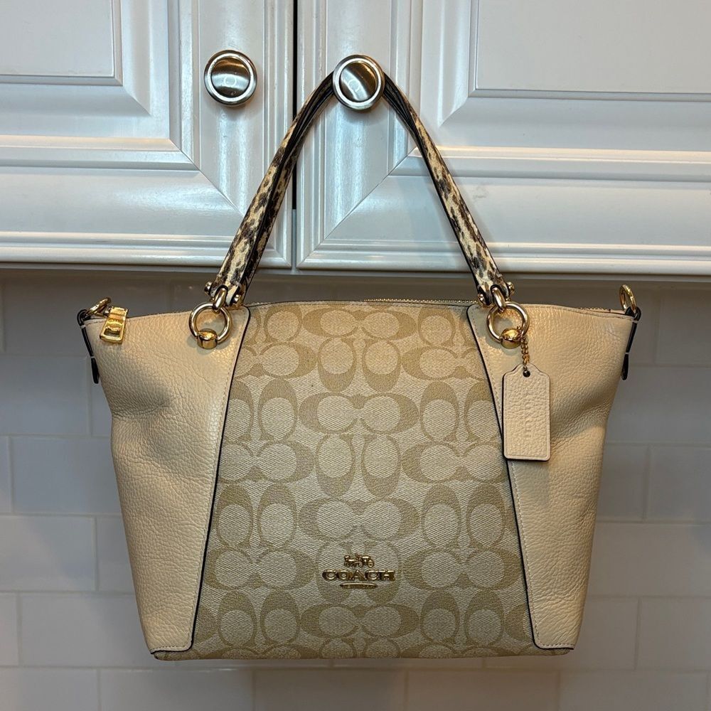 Coach Purse Handbag Kacey Signature Logo Snakeskin Color Block Satchel Bag